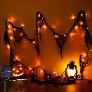 Halloween String Lights Solar with Black Creepy Cloth, 16.4FT and 50 LEDs